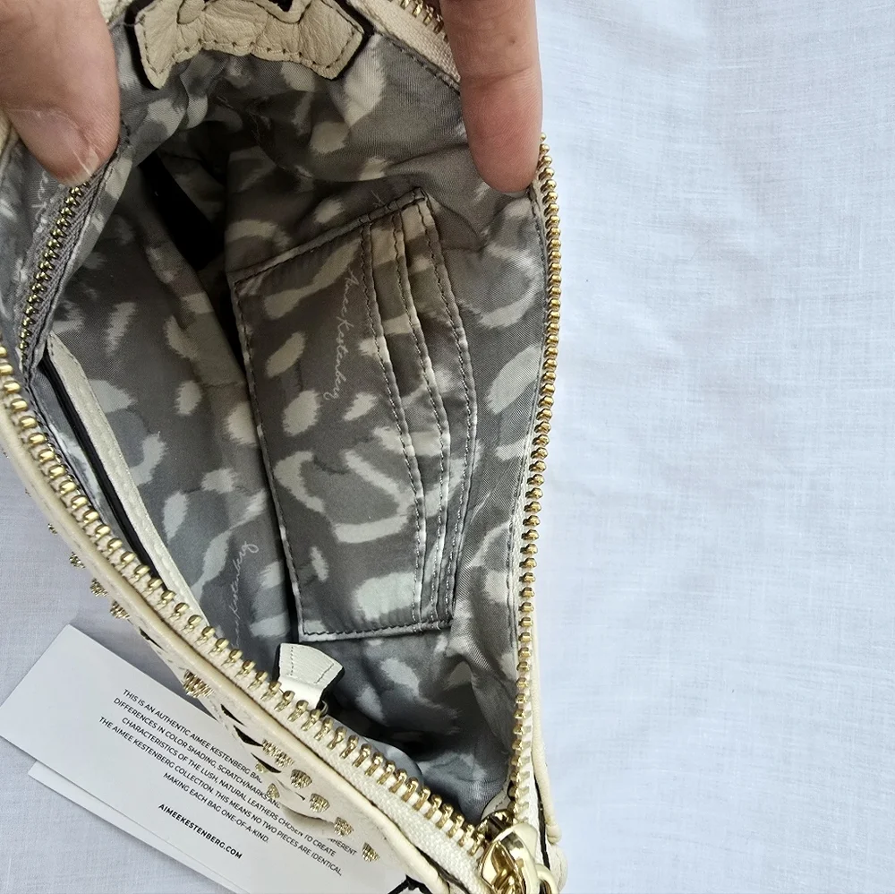 Aimee Kestenberg▪️Fiery Novelty Pouchette Sandy Laser Cut Leather Wristlet Purse - Picture 7 of 9